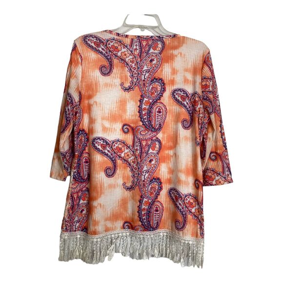 Paisley Fairy Y2K Top Women L Artsy Lace Fringe Hem Openwork Orange Purple Boho - Picture 6 of 12